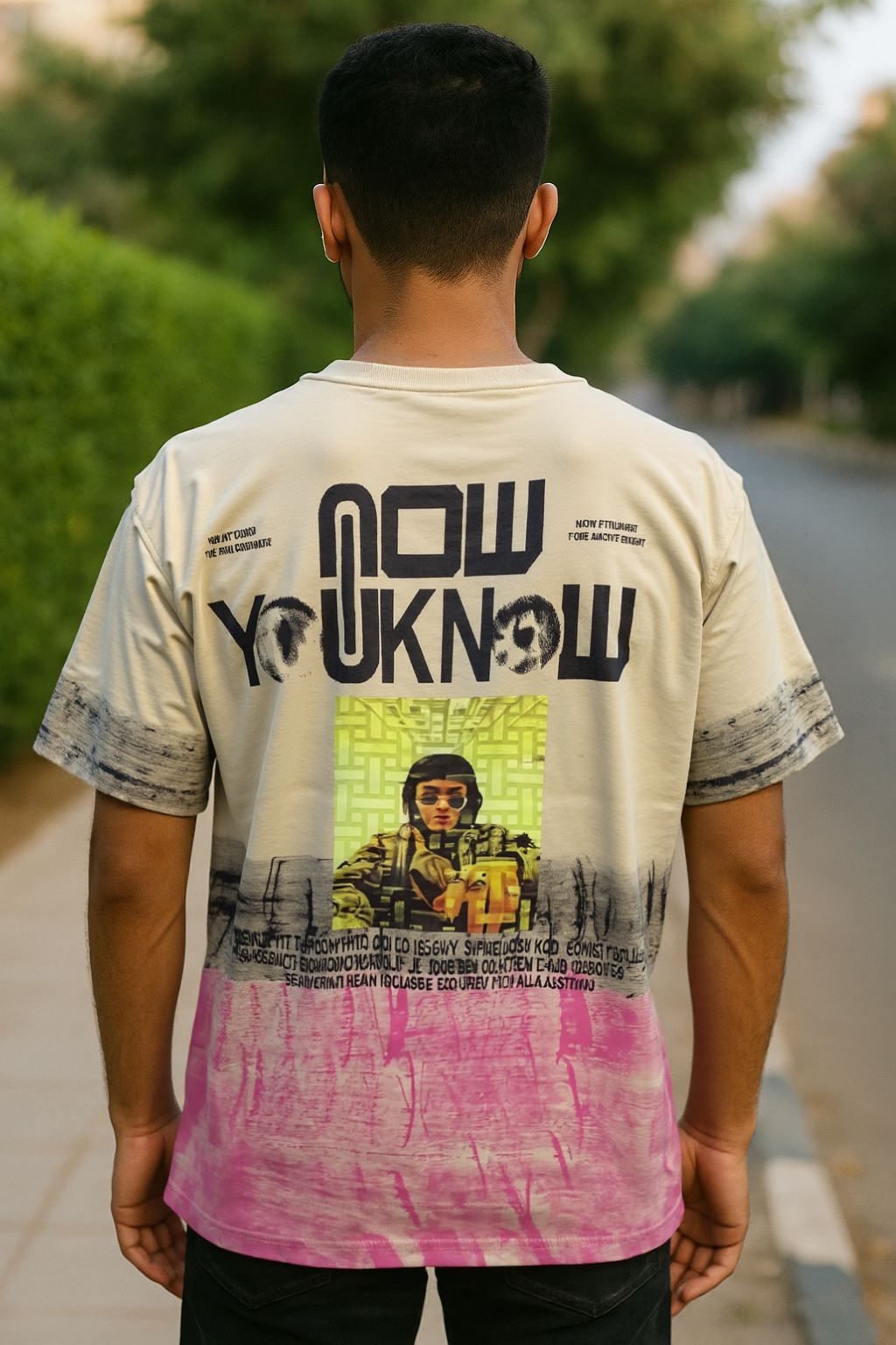 Beige Now Printed Oversize T-Shirt